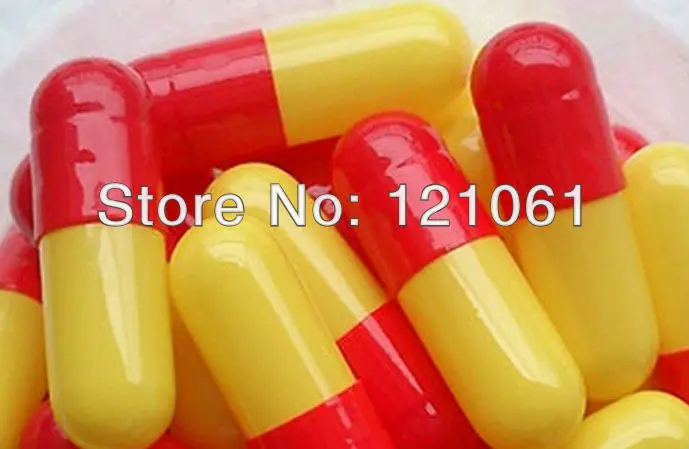 Red-Yellow 0# пустые капсулы 1000 шт! Много цветных пустых капсул! Пустые твердые желатиновые капсулы(Соединенные или отдельные капсулы Размер 0 - Цвет: Red-Yellow