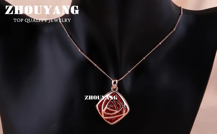 ZHOUYANG одежда высшего качества ZYS016 Роза Сердечко из розового золота цвет ювелирные изделия цепочки и ожерелья серьги комплект Сделано с