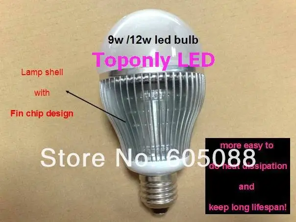 Высокое качество высокое яркое A65 E27 LED 9 Вт лампы, 800-850lm, 220 В, pf> 0.9, внутренняя изолированный мощности + плавник дизайн, легко и безопасно