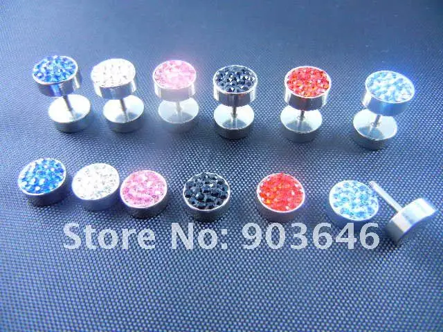 LOT50pcs Украшения для тела-блеск хрустальные камни Поддельные беруши Иллюзия уха сужается жук подключаемые туннели бесплатная доставка 8 мм