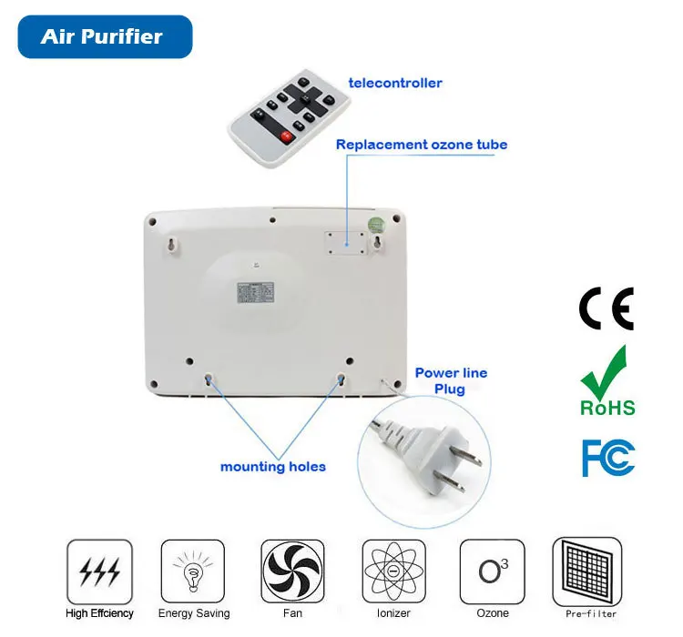 Многофункциональный домашний очиститель воздуха 220 В 110 В 50 Вт, инфракрасный пульт дистанционного управления, поддержка фильтра, ионизатор и генератор озона