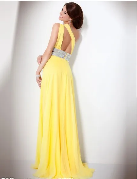 Дизайн vestido формальный халат de soiree элегантный желтый шифон Кристалл вечерние платье выпускного вечера подружки невесты