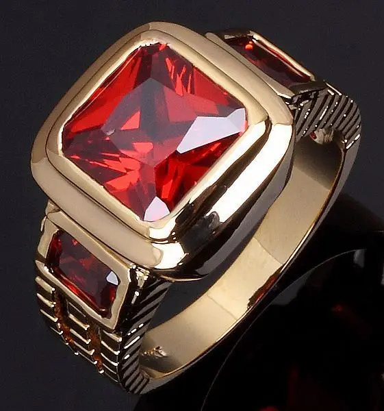 SuoHuan, Размер 7-13, очаровательные мужские кольца, Красный Цирконий, камень, кристалл, позолота, обручальное кольцо для мужчин, юбилей, ювелирный подарок на палец