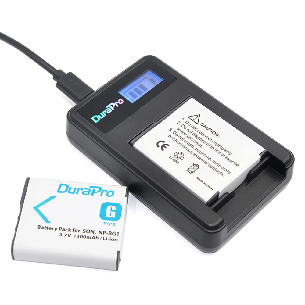 Durapro из 2 предметов 1300 мА/ч, NP-BG1 NP BG1 Батарея+ ЖК-дисплей USB Зарядное устройство запасная часть для цифровой камеры с фоновой подсветкой SONY Cyber-shot DSC-H3, DSC-H7, DSC-H9, DSC-H10, DSC-H20, DSC-H50
