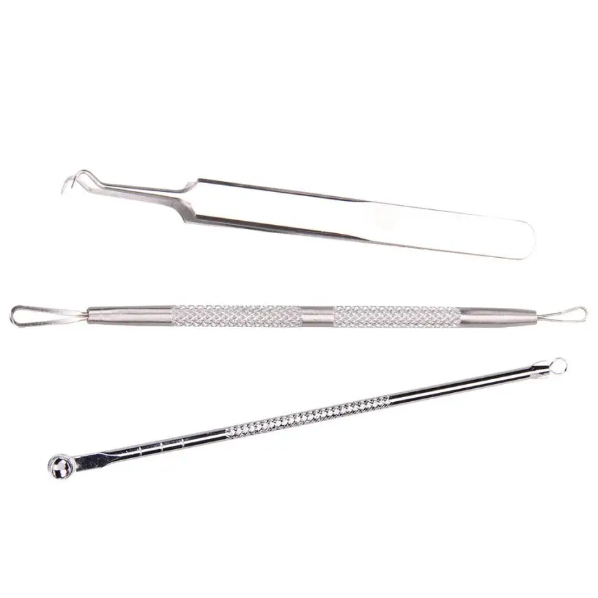 Best Deal 3Pcs Stainless Facial Acne Spot Pimple Remover Extractor Tool Comedone Acne 