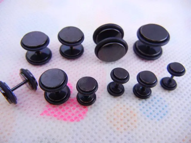 100pcs Free Shippment  Body Jewelry- Ear Stud Fake Ear Plug Cheat Illusion Ear Tapers & tunnels with two 