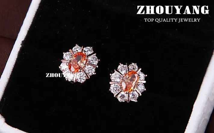ZHOUYANG ZYE019 оранжевый подсолнух розовое золото цвет серьги гвоздики подлинный австрийский кристалл