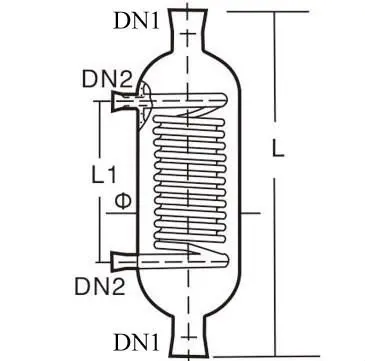Весь тип катушки стеклянный конденсатор, стеклянная катушка теплообменник, L = 1020 мм, диаметр 230 мм, 2 квадратных метра