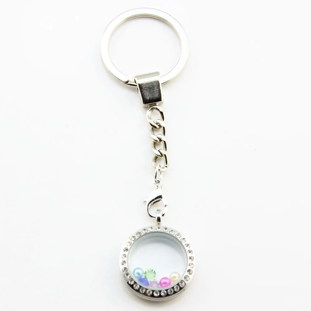 10pcs 20/25/30mm Round Plain Crystals Living Locket Keychains Floating