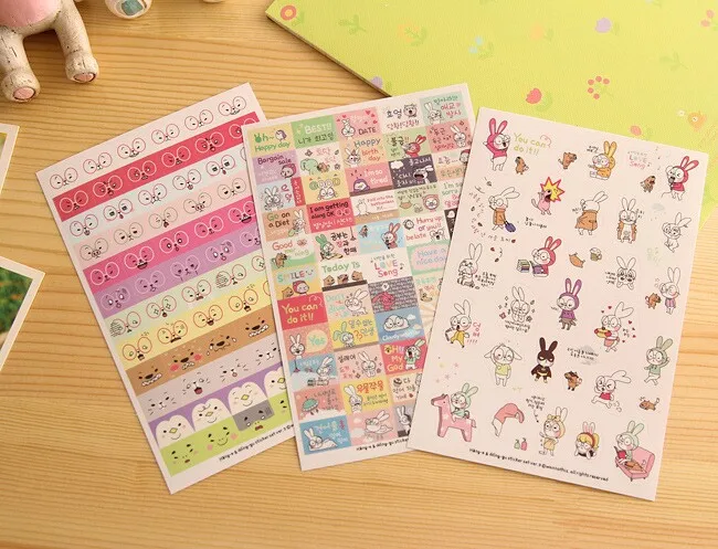 

6 sheet Book Sticker Rabbit Diary Scrapbook Calendar Notebook Label Decoration Cartoon Stickers