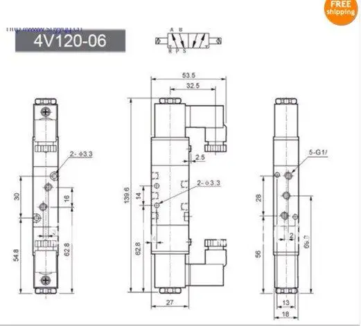 4V120-06 5Ports2Position Двойной Электромагнитный пневматический клапан 1/" BSPT AC220V