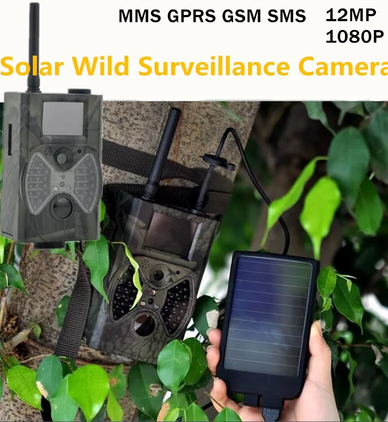 Охоты Камера Черный ИК-светодиодов GSM GPRS MMS 12MP HD дикой природы Инфракрасный Водонепроницаемый игры Камера охоты Камера солнечные панели