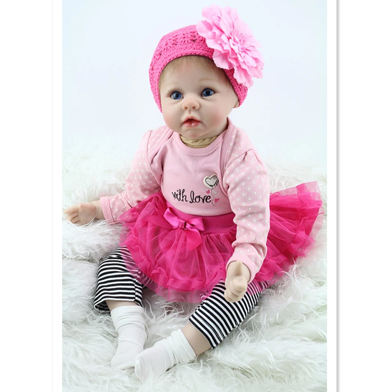 リアル生まれ変わった赤ちゃん新生児人形のおもちゃ女の子のための子供のギフト インチシリコン生まれ変わった赤ちゃん人形でドレス服と帽子 Doll Toys Toys For Girlssilicone Reborn Babies Aliexpress