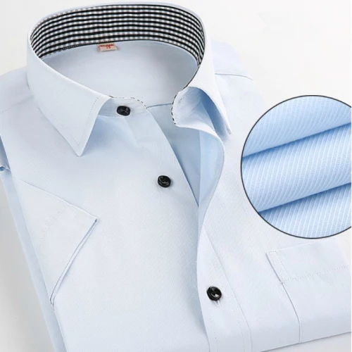 DX1452 Summer Plus Size 10 Colors Business&Casual Men Dress Shirt Short Sleeve Shirt Solid Color Slim Fit Man/Boy Shirts YN541 - Цвет: DX1452