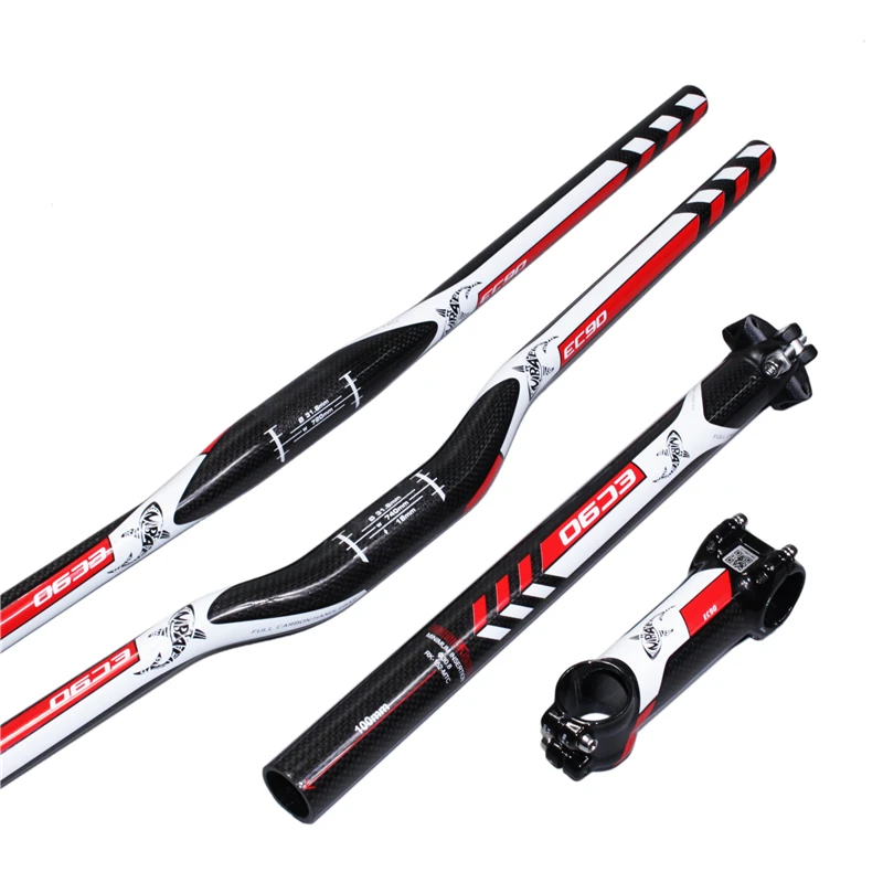 online Couro De Fibra De Carbono MTB EC90 Bicicleta de Fibra Conjunto de 3 para o de elevação plana Guidão + caule + selim MTB Peças de Bicicleta de Montanha