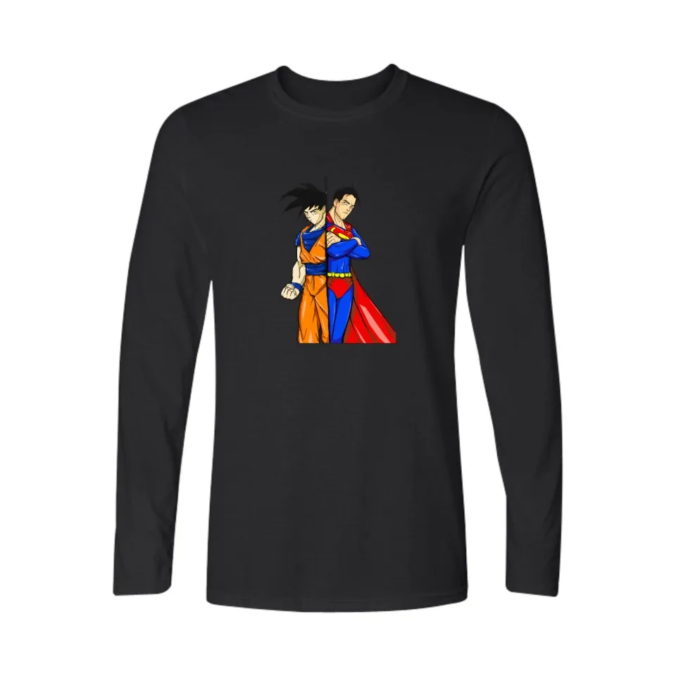 Супермен и Супер Saiyan 4xl черный хлопковая футболка с длинным рукавом для мужчин с Бэтмен мужчины футболки смешно в футболка пара