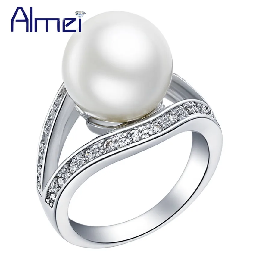 silver color ring cz zircon rings for women cubic plastic elegant pearl for women wedding bridal - Plastic Wedding Rings silver color ring cz zircon rings for women cubic plastic elegant pearl for women wedding bridal - Plastic Wedding Rings