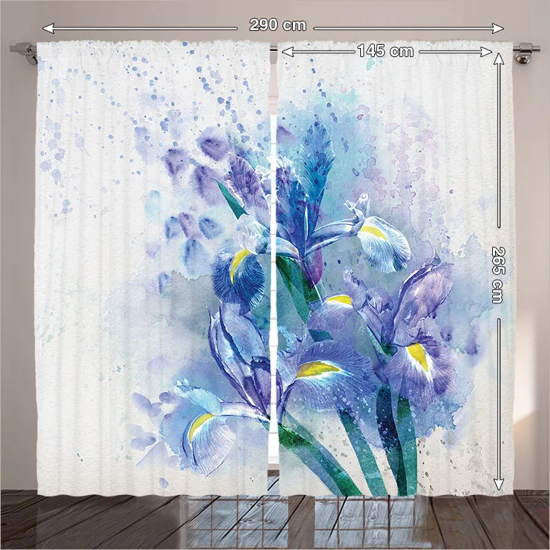 Impresión Cortinas Sala violeta azul acuarela flor decoración colección  bastante Iris Sala Cortinas impresión salón|curtain living room|room  curtainsliving room curtains - AliExpress