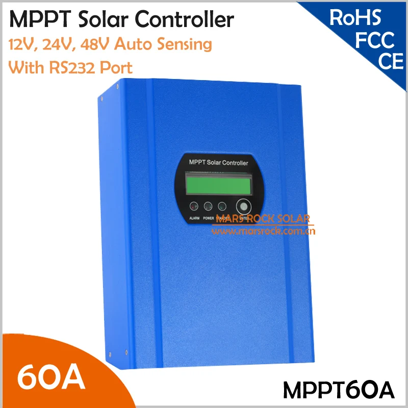 

60A 12V/24V/48V MPPT solar charge controller with LCD display and RS232 interface to communicate with computer