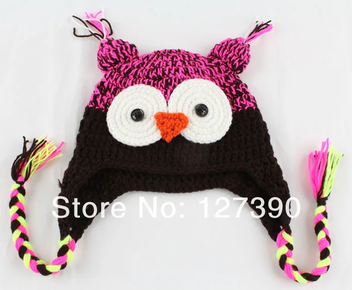Прекрасный ребенок Сова Caps малышей Сова EarFlap крючком Топ Детские крючком шапка ручной работы сова Шапки 5 шт. mty-05