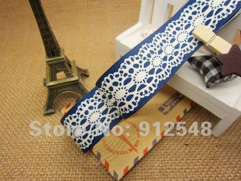 Кружевная напечатанная 1 ''(25 мм) синяя цветная корсажная лента, полиэфирная Подарочная посылка, лента, аксессуары для волос своими руками