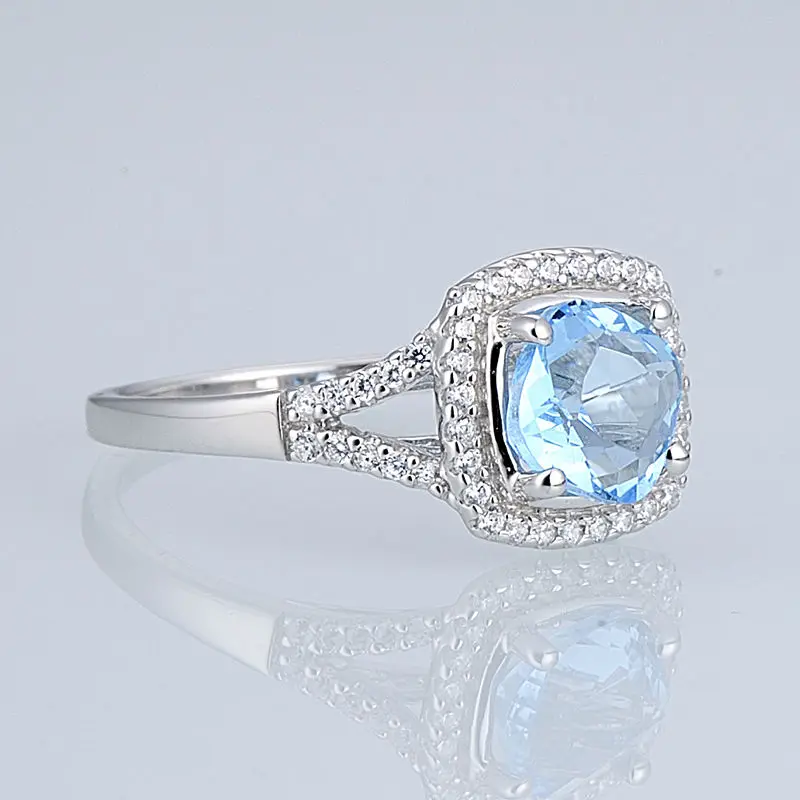 SANTUZZA, серебряные кольца для женщин, обручальное кольцо на подушке, небесно-голубой кубический цирконий, чистое 925 пробы, Серебряное модное ювелирное изделие