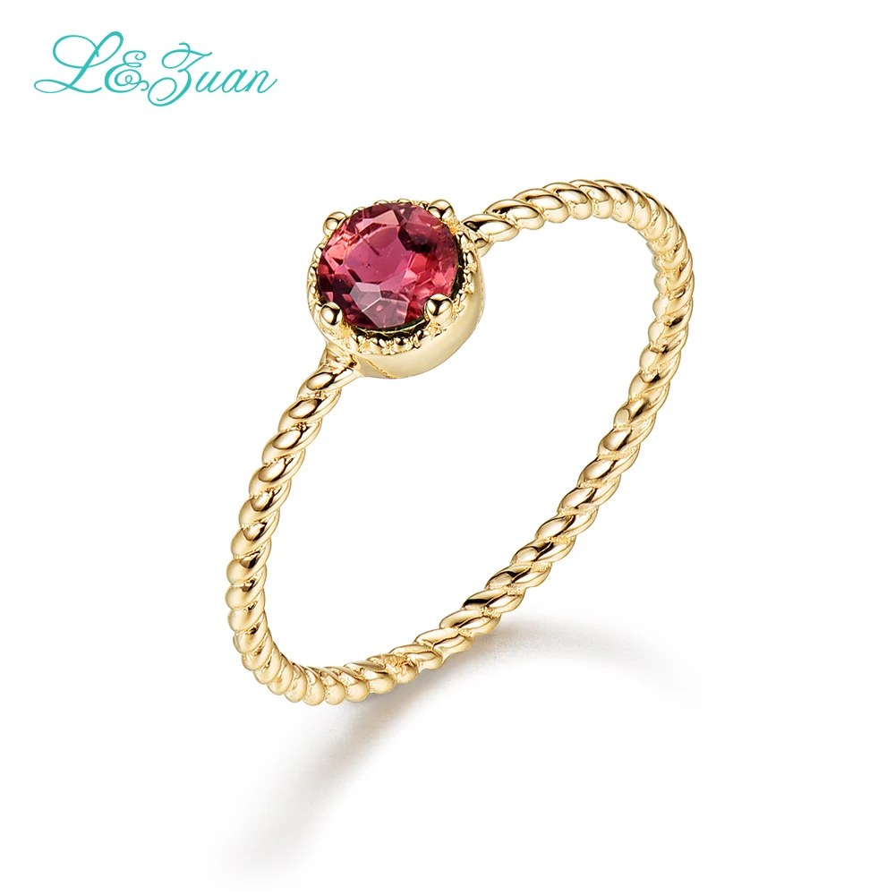 Женское кольцо с натуральным турмалином L & Zuan свадебное круглым красным камнем