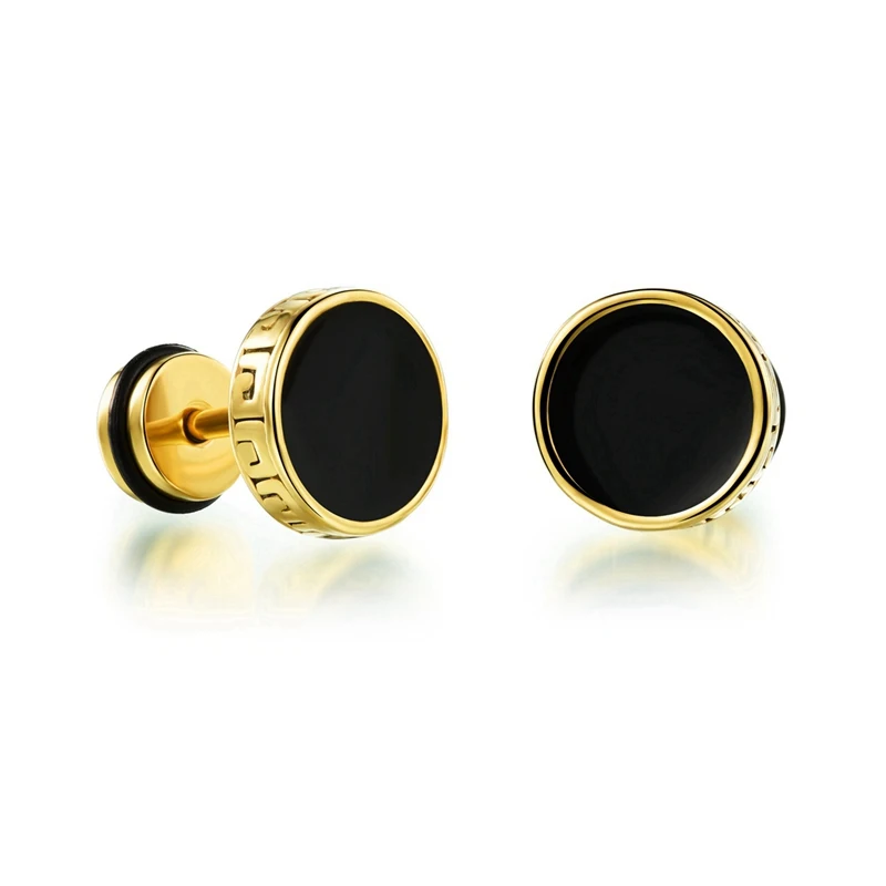 Punk Stainless Silver Gold Mens Stud Earrings For Men Engraving Hiphop Acier Inoxydable Argent Or Hommes Boucles D Oreilles Pour Les Goujons