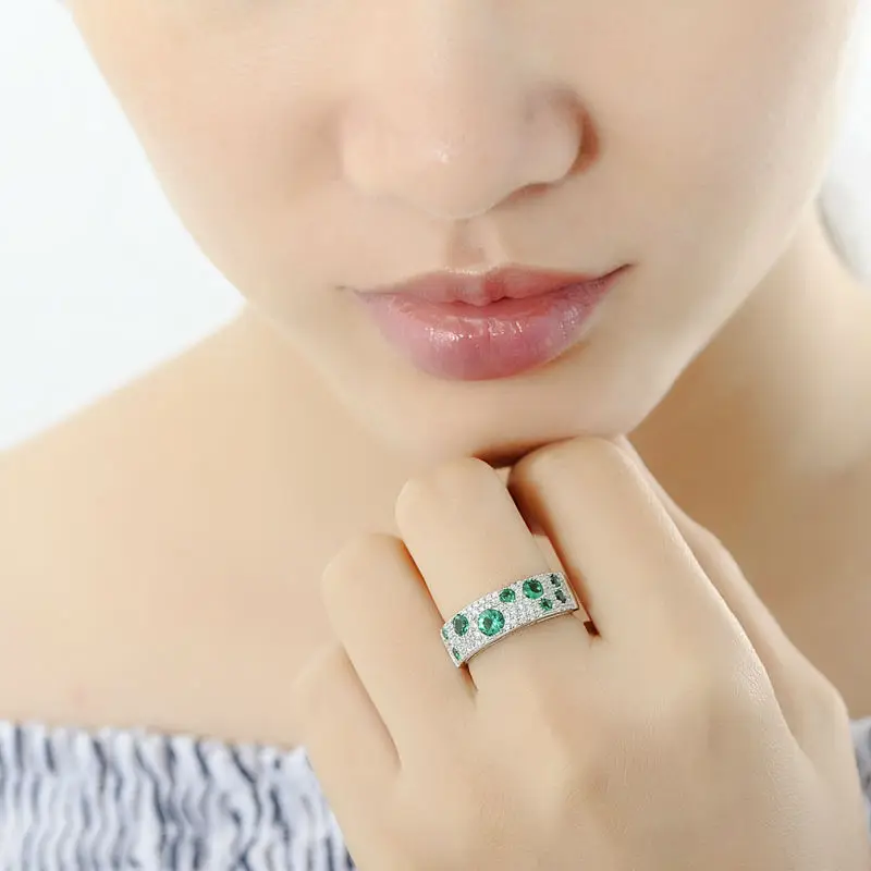 SANTUZZA серебряные кольца для женщин зеленый нано белый кубический цирконий юбилейное кольцо из чистого 925 пробы серебра Вечерние ювелирные изделия