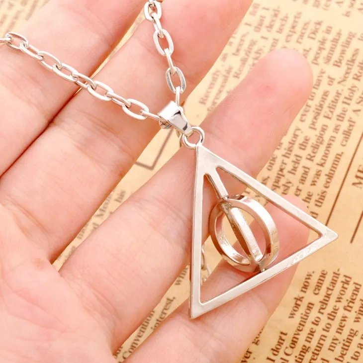 Deathly Hallows ожерелье Luna модный винтажный античный серебряный и бронзовый треугольный кулон с вращающимся элементом для женщин оптом много