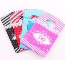 400pcs      Hot 4Colors Bow Dots Strips Plastic Bags Gift Bag 9X15cm Jewelry Pouches GB070