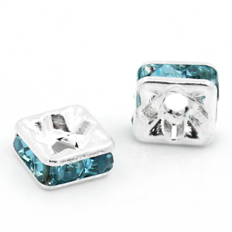 

LASPERAL 30Pcs Spacers Beads Rhinestone Square Lightblue 6mm x 6mm( 2/8"x 2/8") HOT sale New Arrival (Over $100 Free Express)