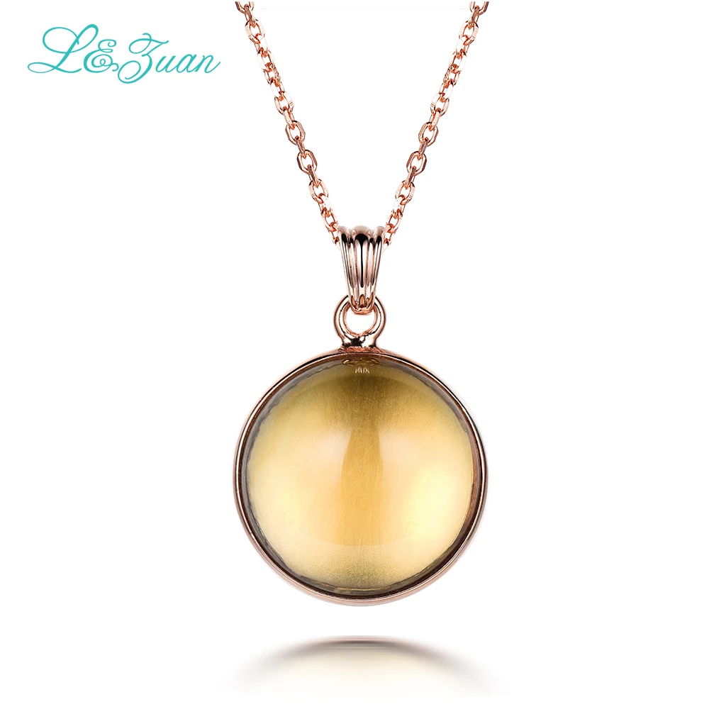 

l&zuan 925 Silver Citrine Women Pendant Trendy Natural Round Yellow Gemstones Fine Jewelry chain