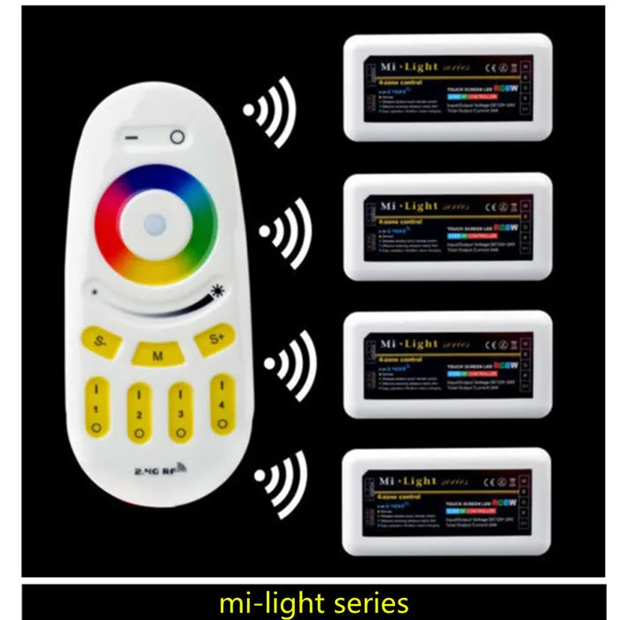 

2.4G 4-zone Mi-light Wireless RF Remote Controller 1XRGB Remote + 4XRGB Controller for Lampada Led Bulb Led Strip 5050 3528