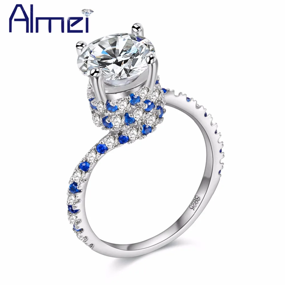 

Almei Wedding Zirconia Big CZ Diamond Cute Rings for Women Silver Anel Feminino Bijoux Vintage Blue Crystal Ring Jewelry Y191