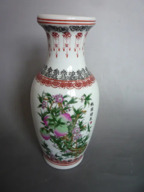 Редкая коллекция Цяньлун (1711-1799) Famille Роуз фарфор персики ваза, лучшая коллекция и украшения, Бесплатная доставка
