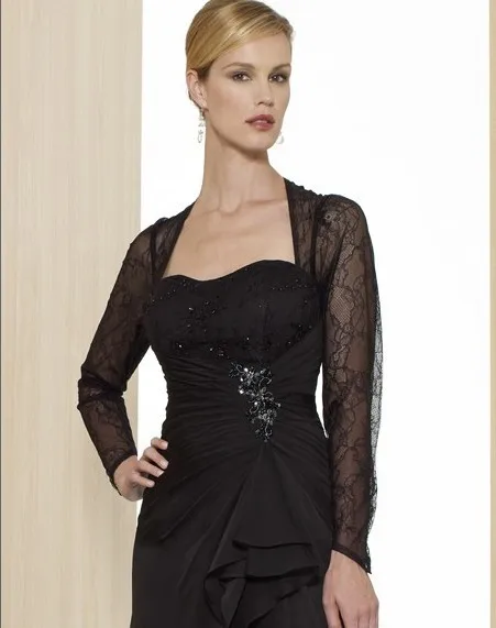 Горячая vestido феста новое поступление черный шифон длинные кружева элегантный мать невесты платья с длинным рукавом
