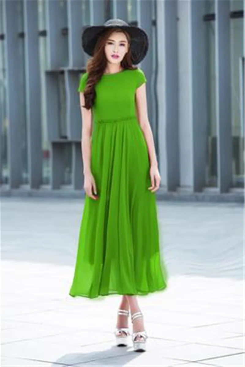 Apple green Мода, новое летнее шифоновое платье для женщин, элегантное, размера плюс, облегающее, с коротким рукавом, длинное, вечерние, летнее, женское, миди, Vestidos C3 - Цвет: Apple green