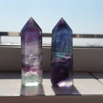 

TOP!! 72g NATURAL Fluorite QUARTZ CRYSTAL WAND POINT HEALING