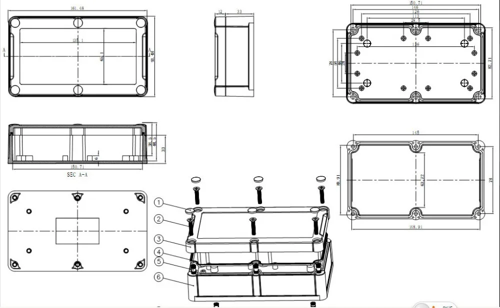 6 шт. много распределительная коробка водонепроницаемый IP 68 уровень 161.5*94*46 мм 6.4*3.7*1.8 дюймов прозрачный водонепроницаемая крышка корпуса