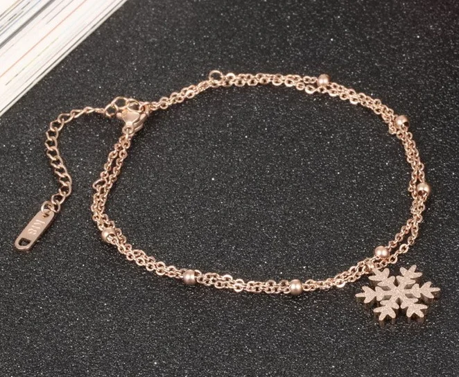 K18 Holllow Out Matte Snow Anklet Bracelet Foot Chain,Plated Rose Gold Anklets for Women Foot Jewelry Chaine Argent Indian Ankle