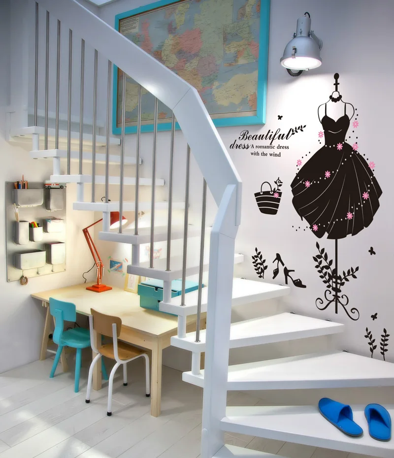 Black Beautiful Dress Removable vinyl Art Wall Stickers for Girls