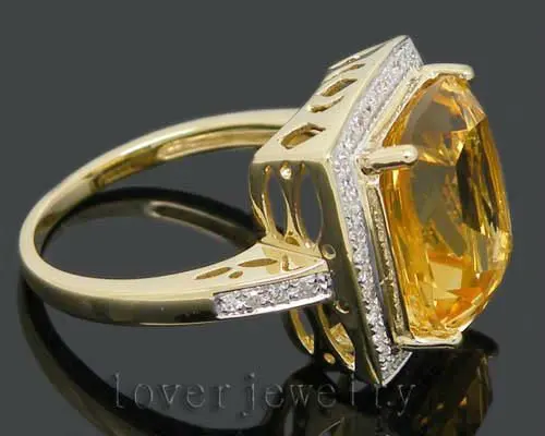 5.92Ct твердое 14Kt Желтое золото бриллиант Цитрин обручальное кольцо