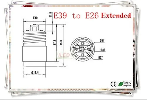 E39 к E26 адаптер конвертер Расширенный адаптер Длина лампа E26~ E39 валют Новые 50 шт