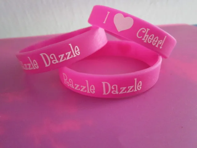 500 шт I love cheer Razzle Dazzle браслеты из силиконового каучука EG-WBP001 индивидуальные неоновые цвета сердце браслеты оптом