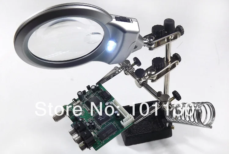 2x, 6x Hands Free настольная Светодиодная лампа с увеличительным стеклом с паяльником стенд пружинный и Вспомогательный зажим MG16129-A