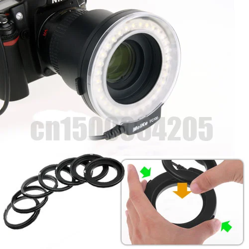 Светодиодный Кольцевая вспышка для Canon 5D2 5D3 60D Nikon D5100 D7000 D7100 D7200 D600 D610 D750 D3200 D3100 D800 D810
