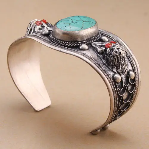 Панк черепа Vogue Тотем шику Тибет серебряной инкрустацией камень Howlite гарантия качества Браслет-манжета Регулируемая подарок партии и 6YB00061