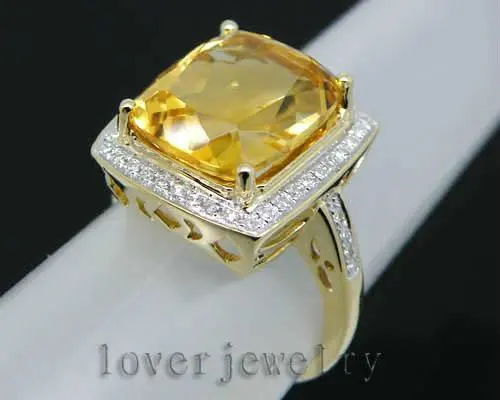 5.92Ct твердое 14Kt Желтое золото бриллиант Цитрин обручальное кольцо
