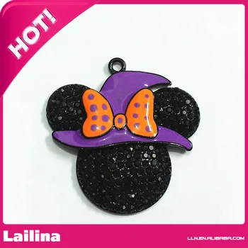 

Rhinestone Mouse Head with Purple Hat /Chunky Cute Mouse Head Pendant